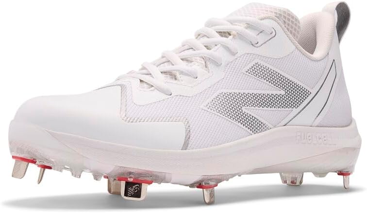 New Balance Women's Baseball Softball Shoes FuelCell being laced on a wooden bench