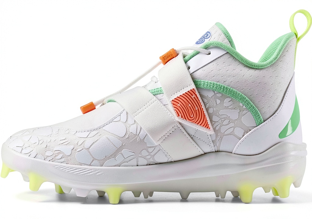 Installing New Balance FuelCell Baseball Cleats for Women on a wooden bench