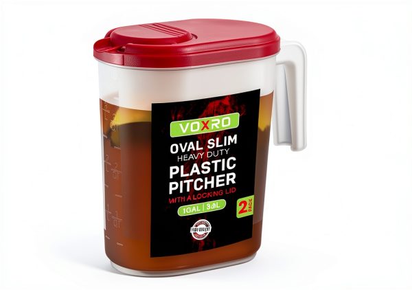Oval Pitcher 2-Pack VOXRO - 1 Gallon Flip-Top Lid, Blue Red-3