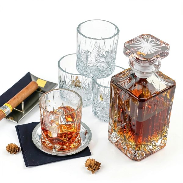 Italian Crafted Crystal Whiskey Decanter Set ELIDOMC 5PC 4 Glasses-4