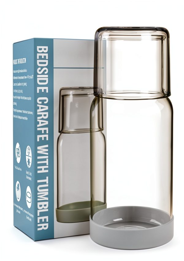Wikapy Bedside Water Carafe – 18oz Glass with Silicone Coaster-0