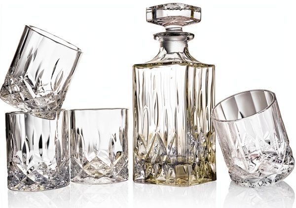 Italian Crafted Crystal Whiskey Decanter Set ELIDOMC 5PC 4 Glasses-1