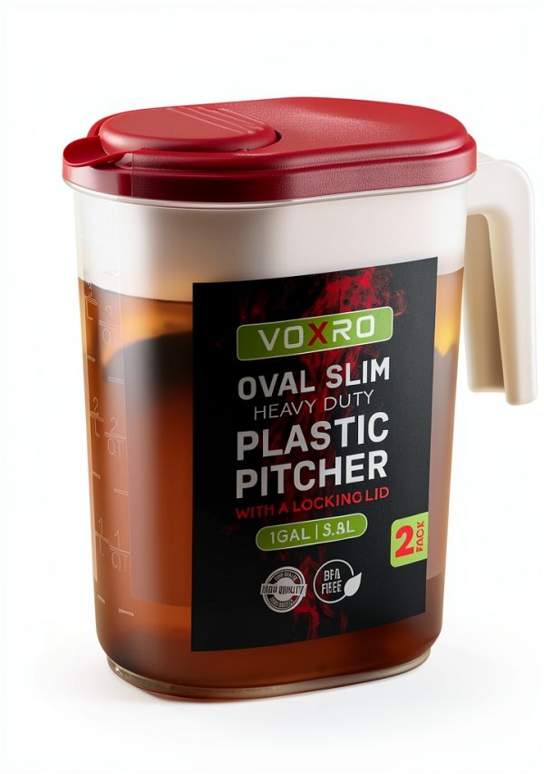 Oval Pitcher 2-Pack VOXRO - 1 Gallon Flip-Top Lid, Blue Red-0
