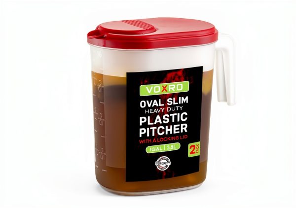 Oval Pitcher 2-Pack VOXRO - 1 Gallon Flip-Top Lid, Blue Red-1